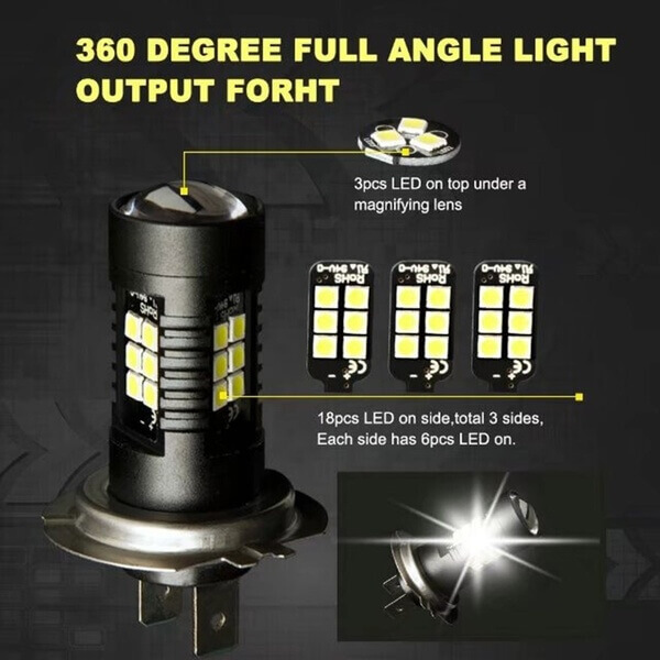 NEW-2Pcs 3030 21Smd H7 High Power 6500K Super White Led Fog Lights Driving Bulbs Fog Lights For Cars