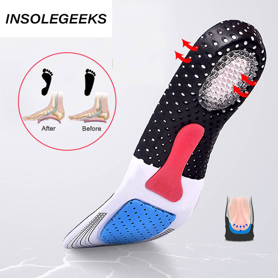 Silicone Shoe Insoles Men Women Orthotic Arch Support Sport Shoe Pad Shock Absorption Soft Running Insert Cushion