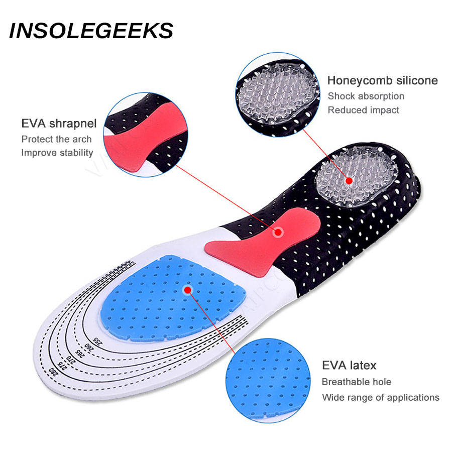 Silicone Shoe Insoles Men Women Orthotic Arch Support Sport Shoe Pad Shock Absorption Soft Running Insert Cushion