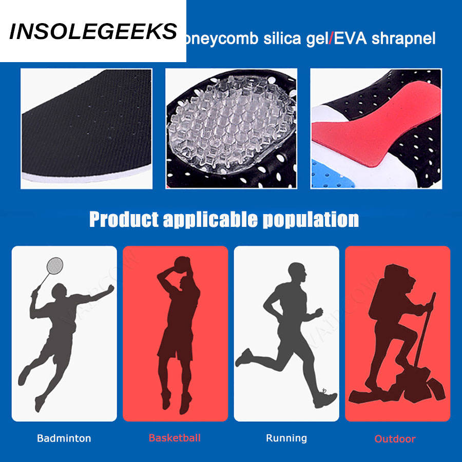 Silicone Shoe Insoles Men Women Orthotic Arch Support Sport Shoe Pad Shock Absorption Soft Running Insert Cushion