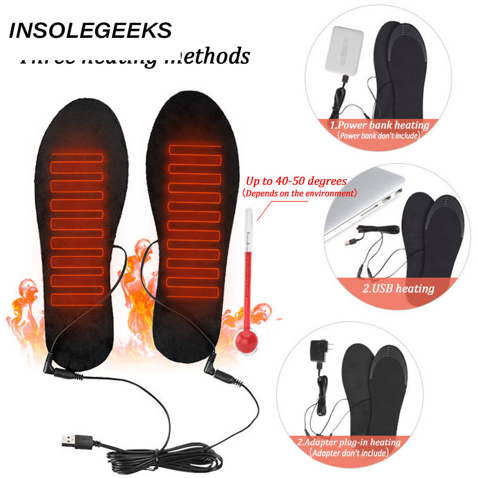 USB Heated Shoe Insoles for Feet Warm Sock Pad Mat Electrically Heating Insoles Washable Warm Thermal Insoles man women