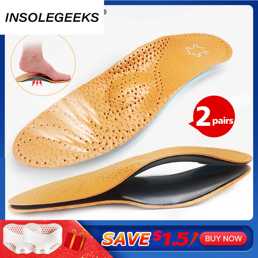 2 pairs Hot sales Leather orthotics Insole for Flat Foot Arch Support 25mm orthopedic Silicone Insoles men and women shoe pad