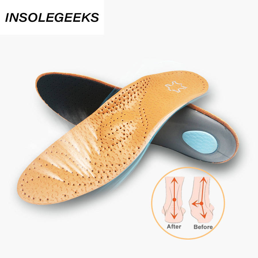 2 pairs High quality Leather orthotic insole for Flat Feet Arch Support orthopedic shoes sole Insoles for men and women