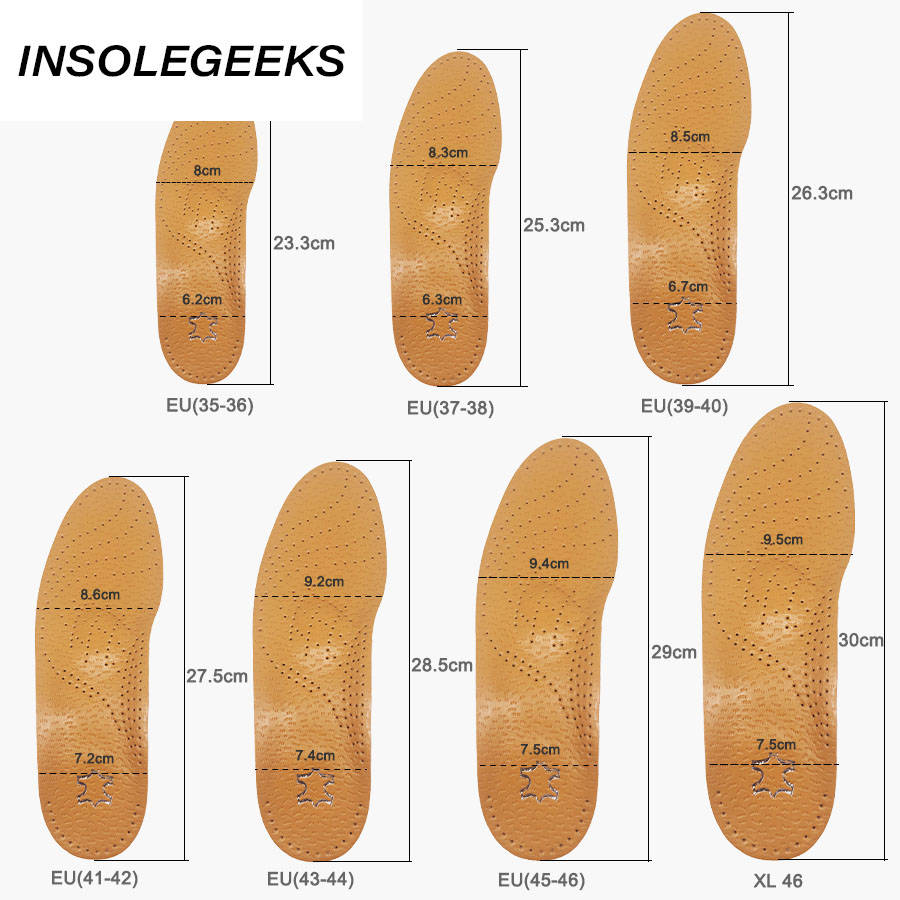 2 pairs High quality Leather orthotic insole for Flat Feet Arch Support orthopedic shoes sole Insoles for men and women