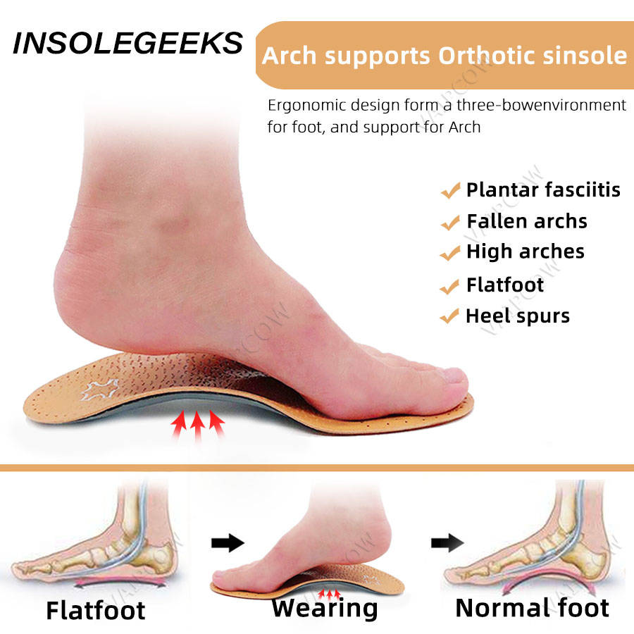 Leather orthotic insole for Flat Feet Arch Support orthopedic shoes sole Insoles for feet suitable men women Children O/X Leg