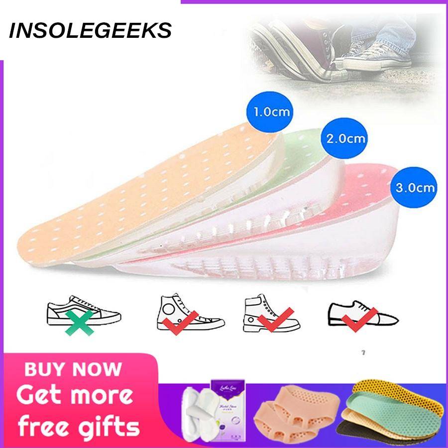 Height Increase Elevator Insoles Pads Soles For Shoes Women Men Silicone Gel Lift Height Increase Shoe Insoles Heel Insert