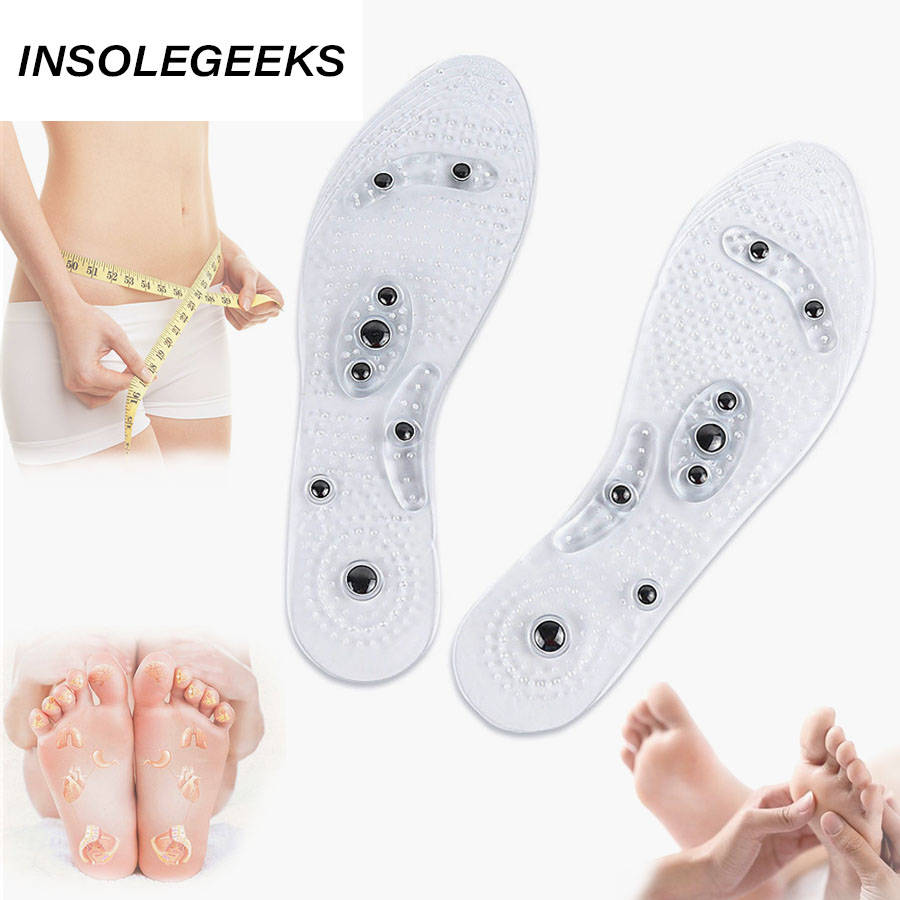 2 pairs Women Men Silicone Insole Magnetic Therapy Anti Fatigue Health Care Massage Insoles