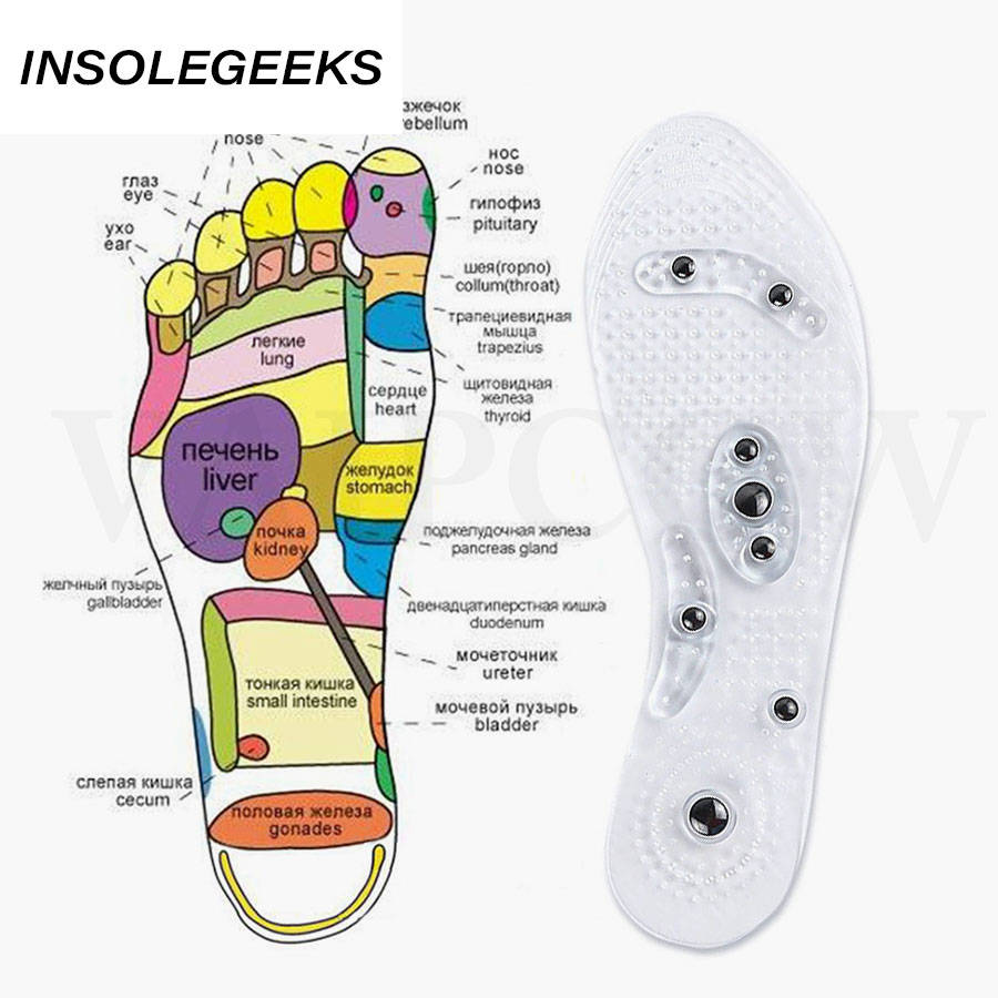 2 pairs Women Men Silicone Insole Magnetic Therapy Anti Fatigue Health Care Massage Insoles