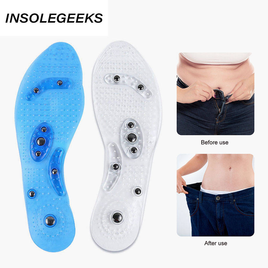 2 pairs Women Men Silicone Insole Magnetic Therapy Anti Fatigue Health Care Massage Insoles