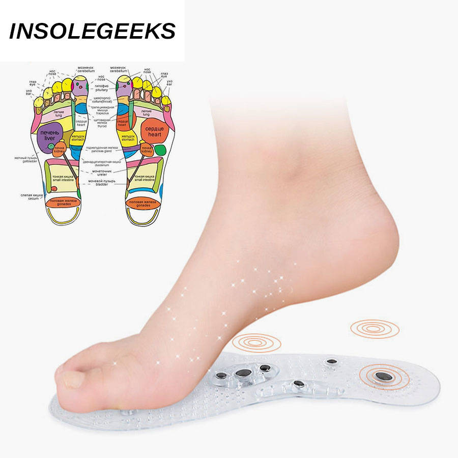 2 pairs Women Men Silicone Insole Magnetic Therapy Anti Fatigue Health Care Massage Insoles