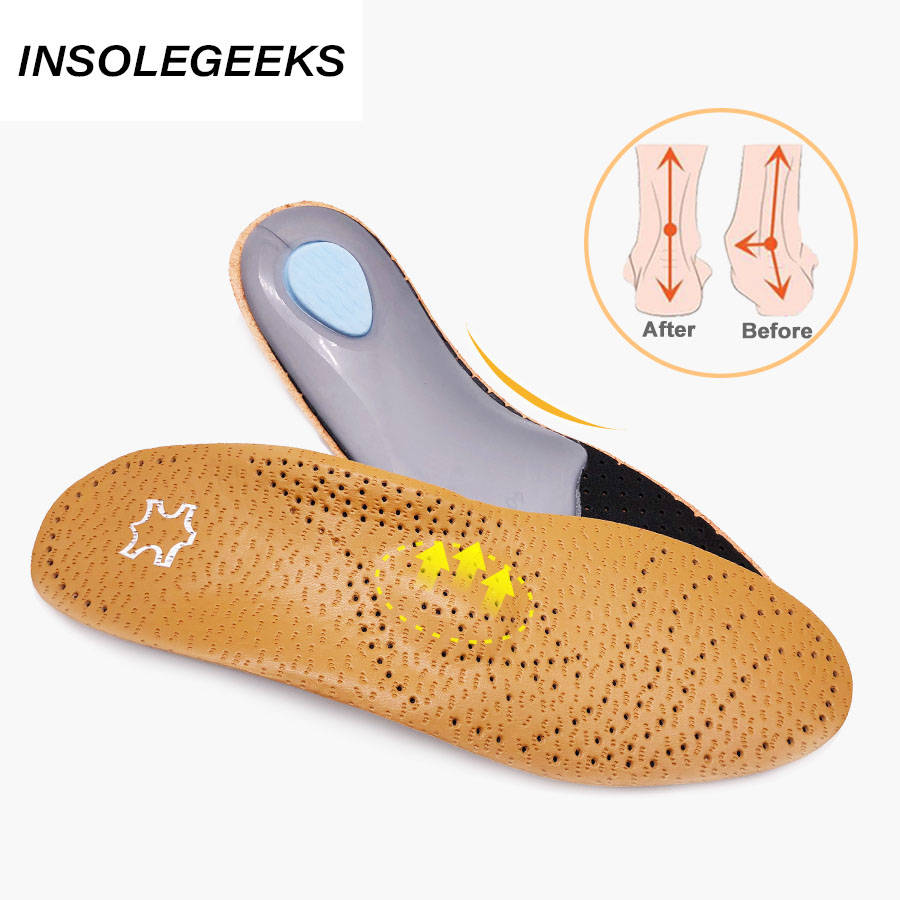 Leather orthotic insole for Flat Feet Arch Support orthopedic shoes sole Insoles for feet men and women and Children OX Leg