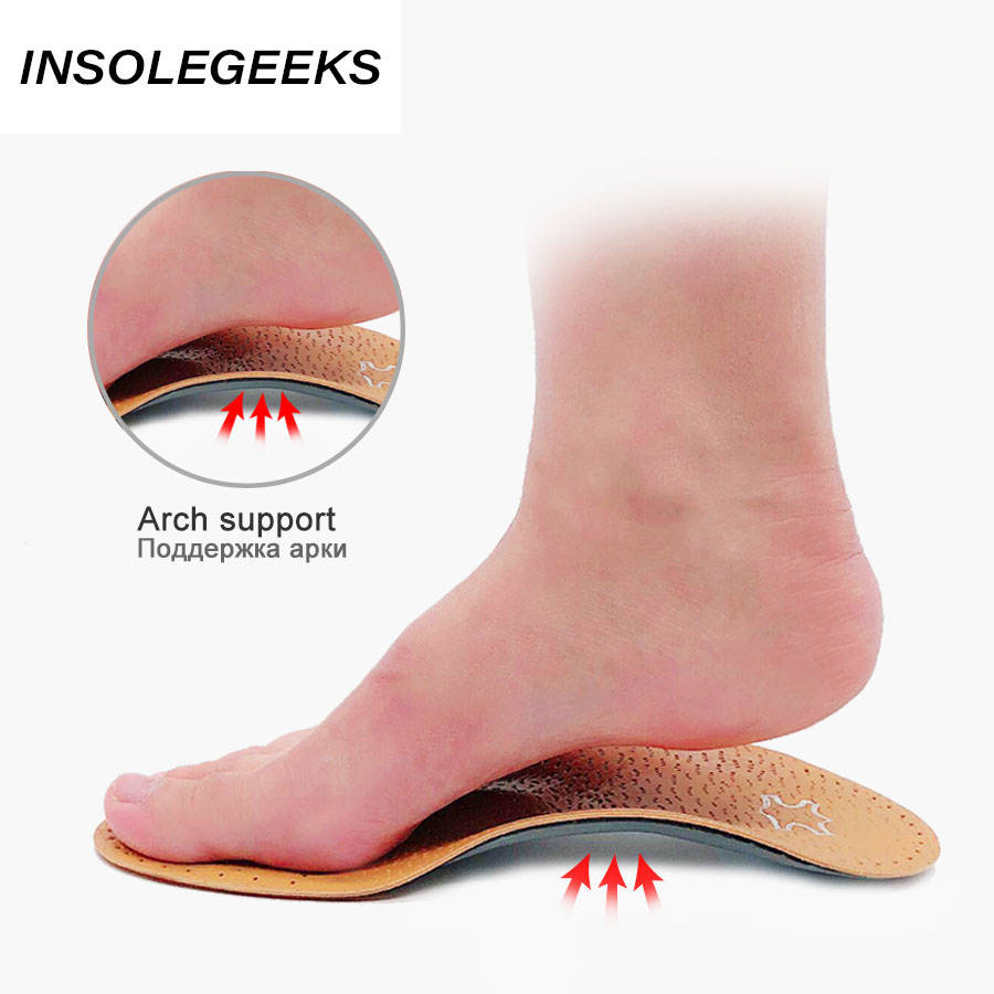 Leather orthotic insole for Flat Feet Arch Support orthopedic shoes sole Insoles for feet men and women and Children OX Leg