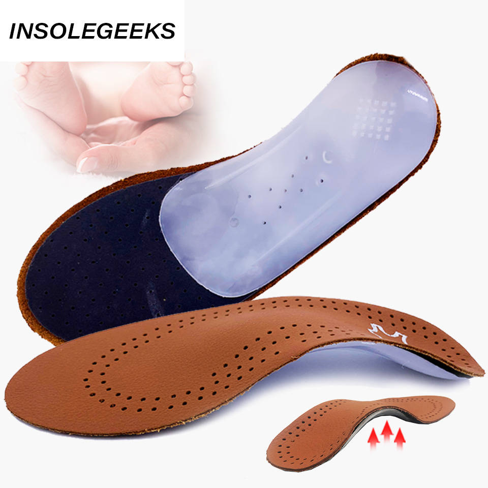 Leather orthotic insole for Flat Feet Arch Support orthopedic shoes sole Insoles for feet men and women and Children OX Leg