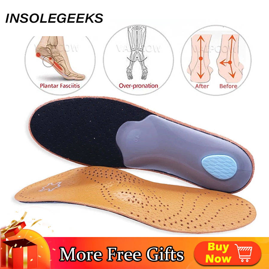 Orthotic insole Leather orthotics Insoles for Flat Foot Arch Support 25mm orthopedic Insoles for men and women OX Leg Shoe pad