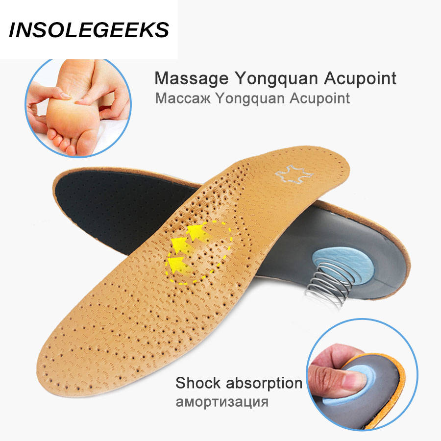 Orthotic insole Leather orthotics Insoles for Flat Foot Arch Support 25mm orthopedic Insoles for men and women OX Leg Shoe pad