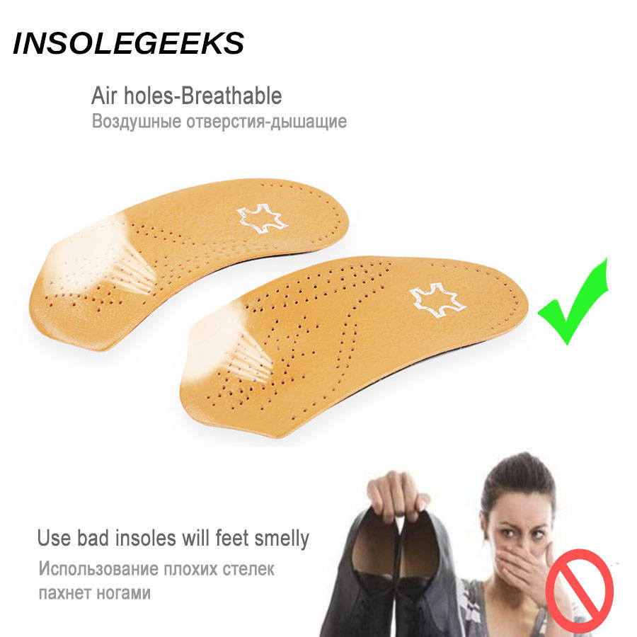 3/4 length Leather insole Flat Foot Orthotic insoles Arch Support 2.5cm Half Shoe Pad Orthopedic Insoles shoes women men