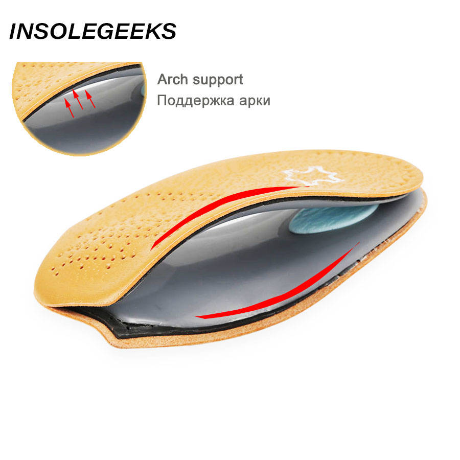 3/4 length Leather insole Flat Foot Orthotic insoles Arch Support 2.5cm Half Shoe Pad Orthopedic Insoles shoes women men