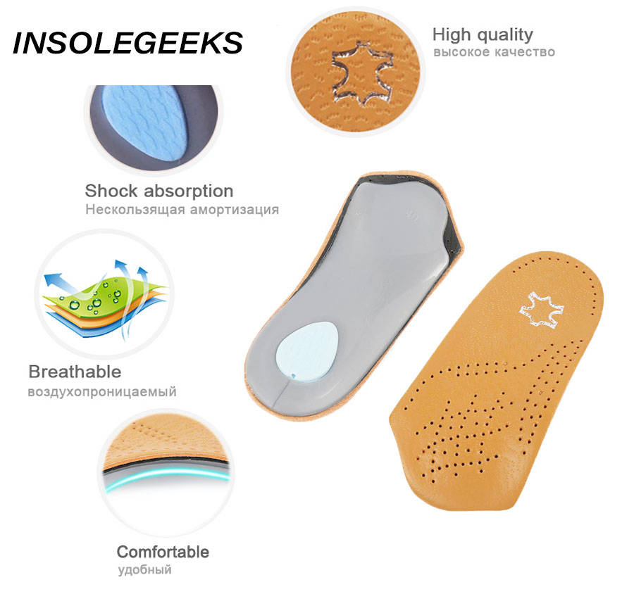 3/4 length Leather insole Flat Foot Orthotic insoles Arch Support 2.5cm Half Shoe Pad Orthopedic Insoles shoes women men