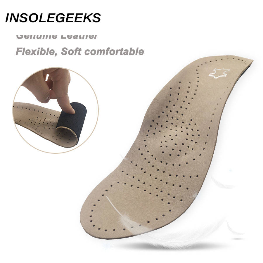 Genuine Leather orthotics Insole for Flat Foot Arch Support 25mm orthopedic Silicone Insoles for men and women shoes