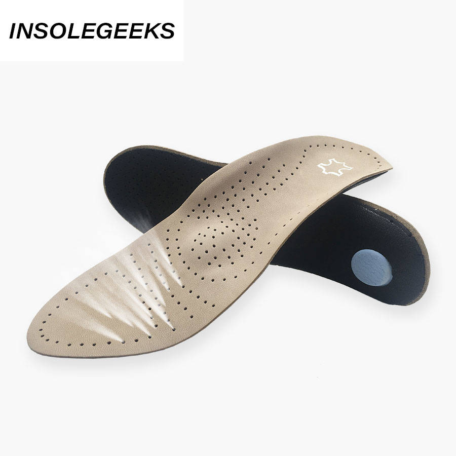 Genuine Leather orthotics Insole for Flat Foot Arch Support 25mm orthopedic Silicone Insoles for men and women shoes