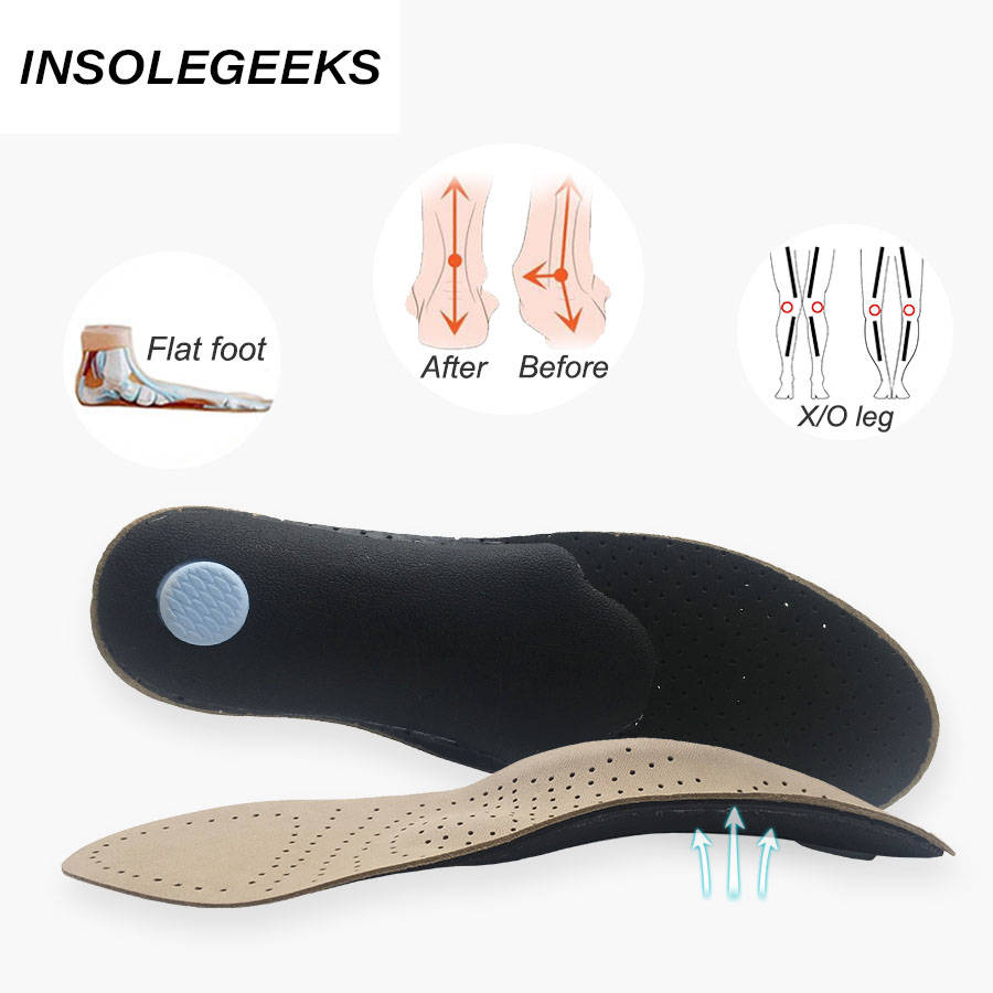 Genuine Leather orthotics Insole for Flat Foot Arch Support 25mm orthopedic Silicone Insoles for men and women shoes