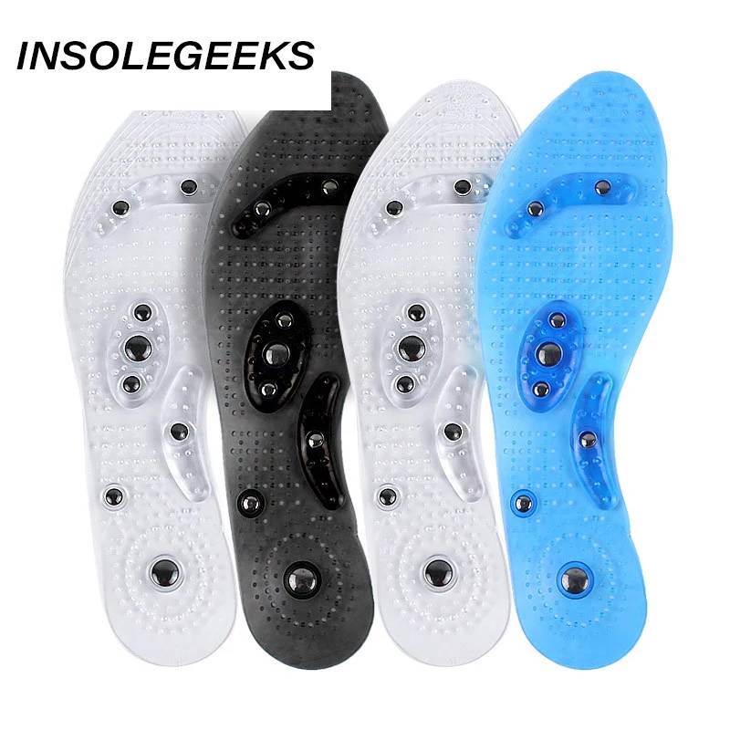 Unisex Magnetic Massage Insoles Foot Acupressure Shoe Pads Therapy Slimming Insoles for Weight Loss Transparent Blue Black