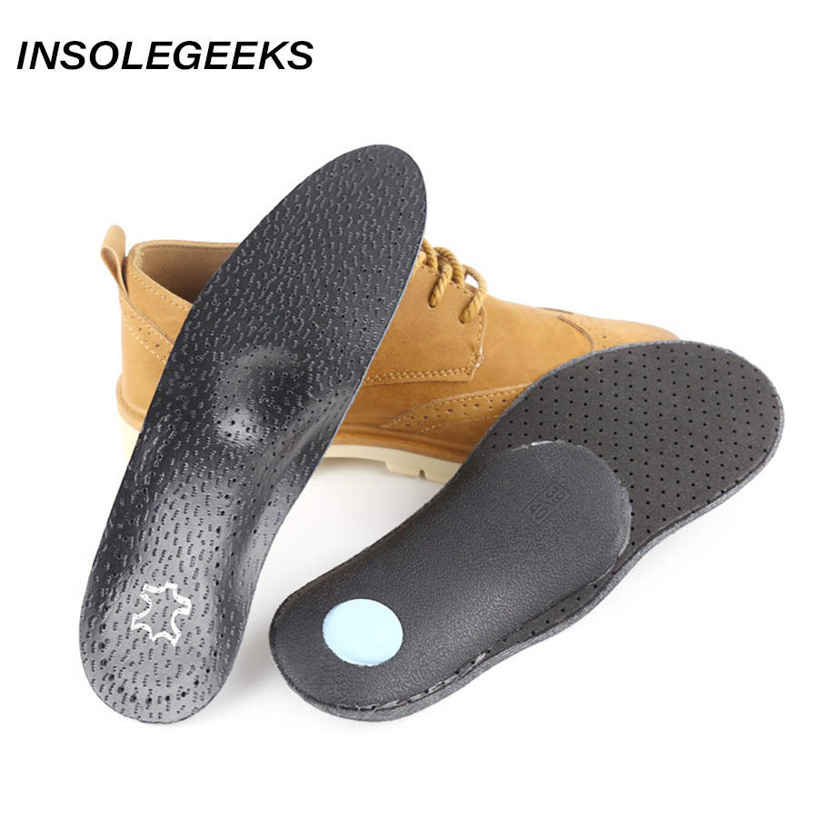 High quality Leather orthotic insole for Flat Feet Arch Support orthopedic shoes sole Insoles for feet men and women OX Leg