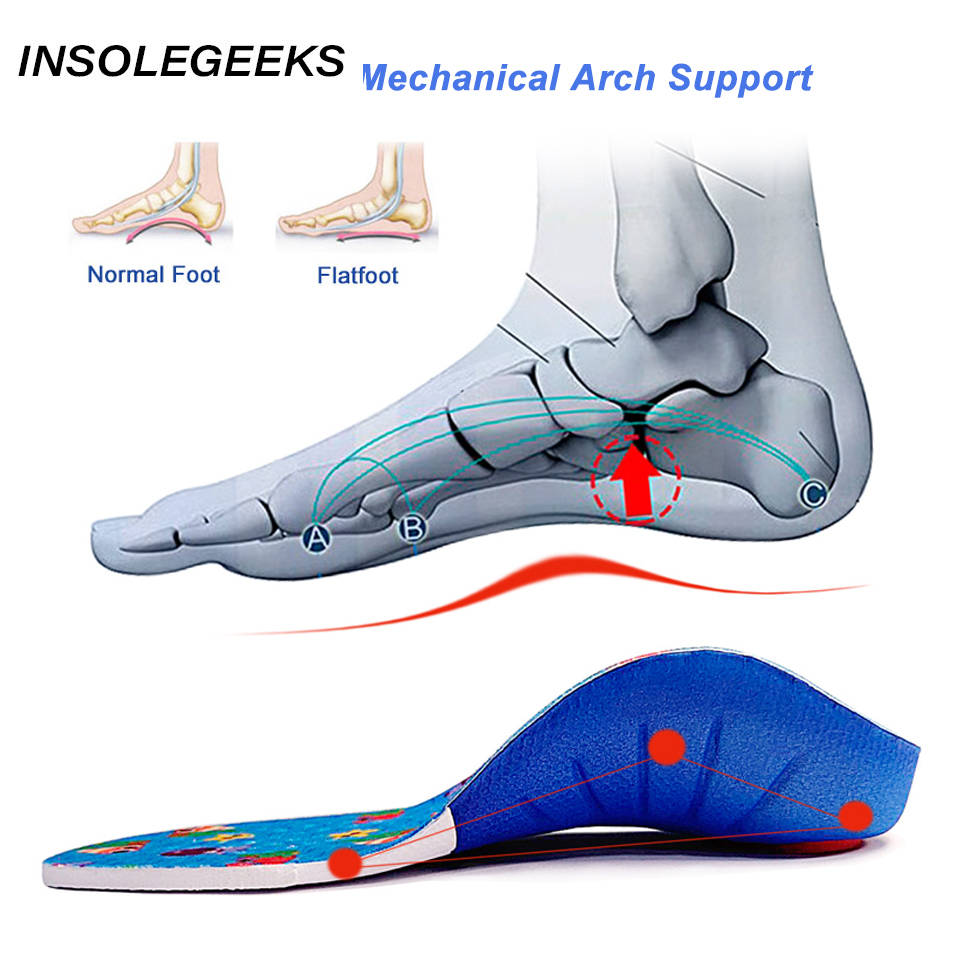 Kids Children Flat Feet Insoles Arch Support 4cm Orthotic Orthopedic Shoe Inserts for X/O Legs Shoe Heel fixed Pads