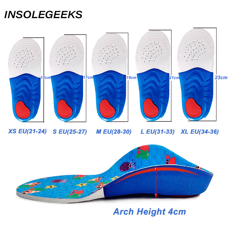 Kids Children Flat Feet Insoles Arch Support 4cm Orthotic Orthopedic Shoe Inserts for X/O Legs Shoe Heel fixed Pads